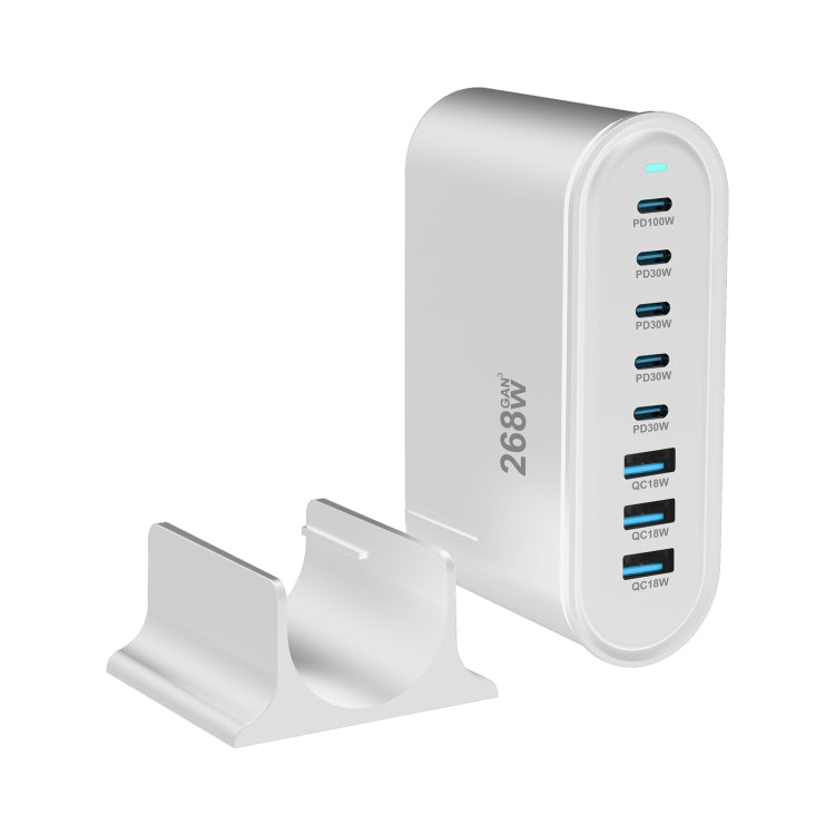YMX-968 268W 5Type-C, 3USB 8-Ports Desktop Fast Charger, Plug Type:EU Plug(White)
