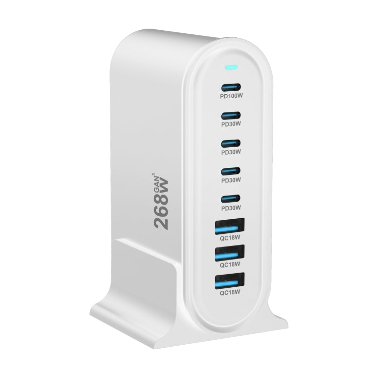 YMX-968 268W 5Type-C, 3USB 8-Ports Desktop Fast Charger, Plug Type:EU Plug(White)