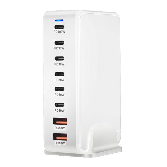 YMX-986 286W 6 Type-C, 2 USB 8-Ports Desktop Fast Charger, Plug Type:UK Plug(White)