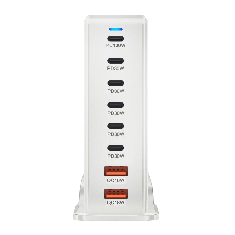 YMX-986 286W 6 Type-C, 2 USB 8-Ports Desktop Fast Charger, Plug Type:UK Plug(White)