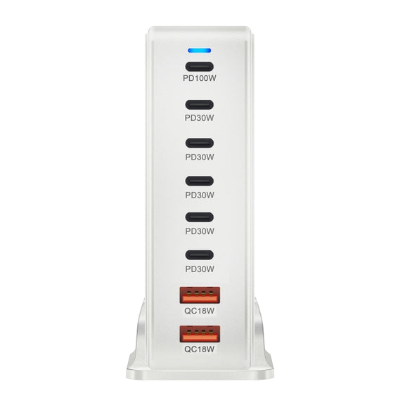YMX-986 286W 6 Type-C, 2 USB 8-Ports Desktop Fast Charger, Plug Type:UK Plug(White)