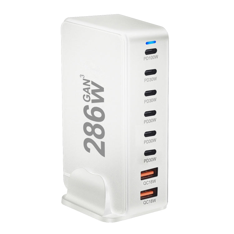 YMX-986 286W 6 Type-C, 2 USB 8-Ports Desktop Fast Charger, Plug Type:UK Plug(White)