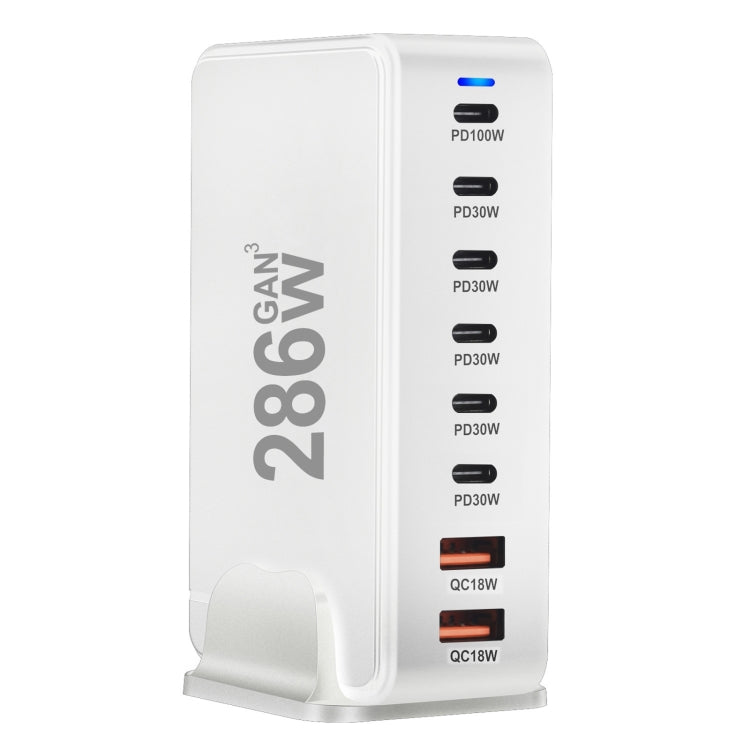 YMX-986 286W 6 Type-C, 2 USB 8-Ports Desktop Fast Charger, Plug Type:UK Plug(White)