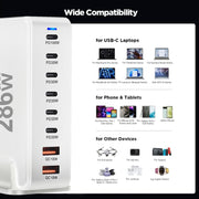 YMX-986 286W 6 Type-C, 2 USB 8-Ports Desktop Fast Charger, Plug Type:UK Plug(White)