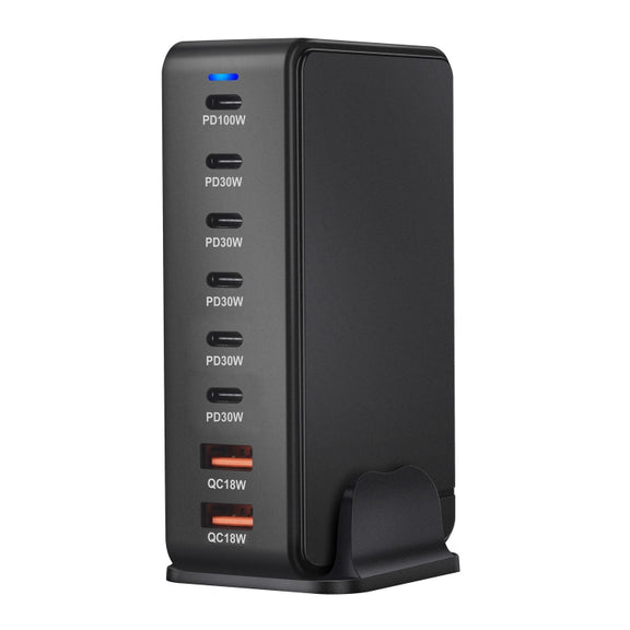 YMX-986 286W 6 Type-C, 2 USB 8-Ports Desktop Fast Charger, Plug Type:EU Plug(Black)