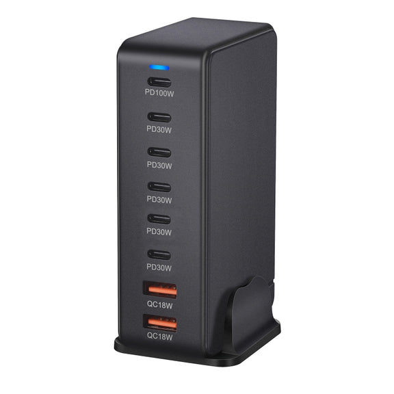 YMX-986 286W 6 Type-C, 2 USB 8-Ports Desktop Fast Charger, Plug Type:EU Plug(Black)