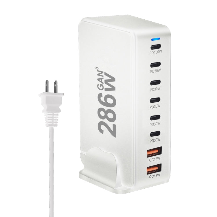 YMX-986 286W 6 Type-C, 2 USB 8-Ports Desktop Fast Charger, Plug Type:EU Plug(White)