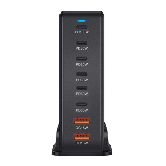 YMX-986 286W 6 Type-C, 2 USB 8-Ports Desktop Fast Charger, Plug Type:AU Plug(Black)