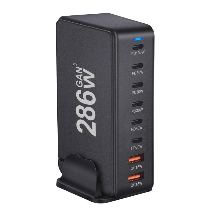 YMX-986 286W 6 Type-C, 2 USB 8-Ports Desktop Fast Charger, Plug Type:AU Plug(Black)