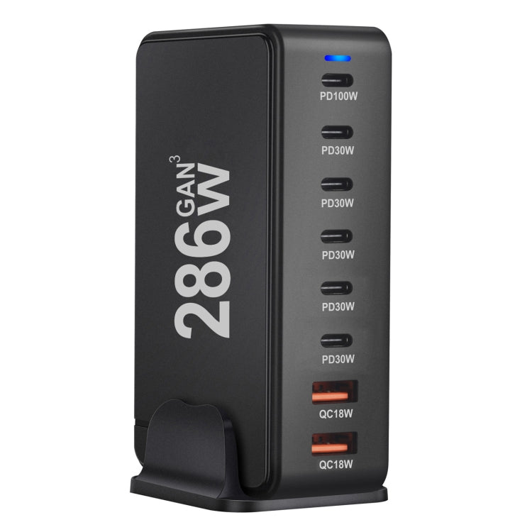 YMX-986 286W 6 Type-C, 2 USB 8-Ports Desktop Fast Charger, Plug Type:AU Plug(Black)