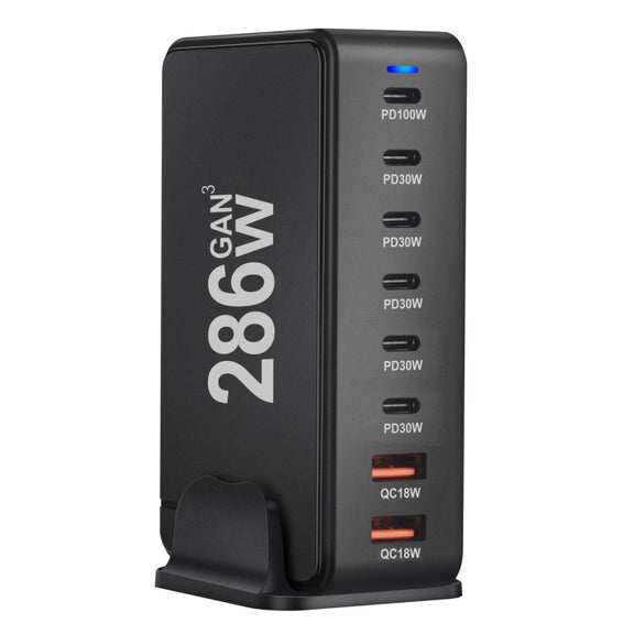 YMX-986 286W 6 Type-C, 2 USB 8-Ports Desktop Fast Charger, Plug Type:AU Plug(Black)