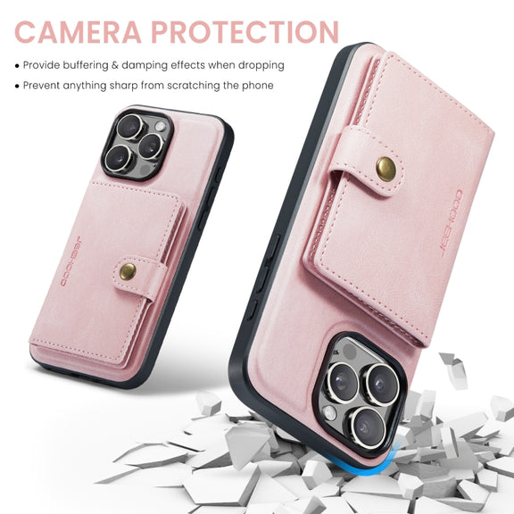 For iPhone 16 Pro Max JEEHOOD J01 Retro Magnetic Detachable Wallet Phone Case(Pink)