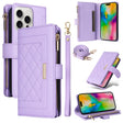 For iPhone 16 Pro Max Crossbody Zipper Wallet Rhombus Leather Phone Case(Purple) - iPhone 16 Pro Max Cases by PMC TechLife | Online Shopping South Africa | PMC TechLife | Buy Now Pay Later Mobicred
