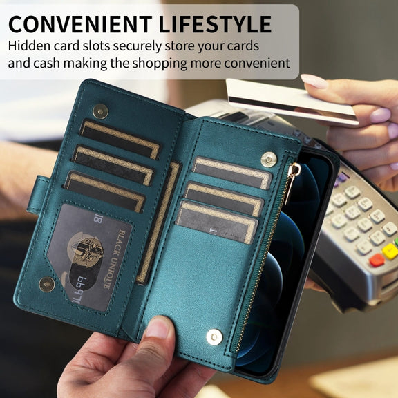 For iPhone 16 Crossbody Zipper Wallet Rhombus Leather Phone Case(Green)
