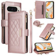For Google Pixel 9 / 9 Pro Crossbody Zipper Wallet Rhombus Leather Phone Case(Rose Gold) - Google Cases by PMC TechLife | Online Shopping South Africa | PMC TechLife | Buy Now Pay Later Mobicred