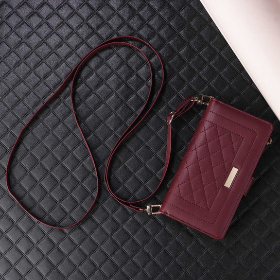 For Google Pixel 9 / 9 Pro Crossbody Zipper Wallet Rhombus Leather Phone Case(Wine Red)