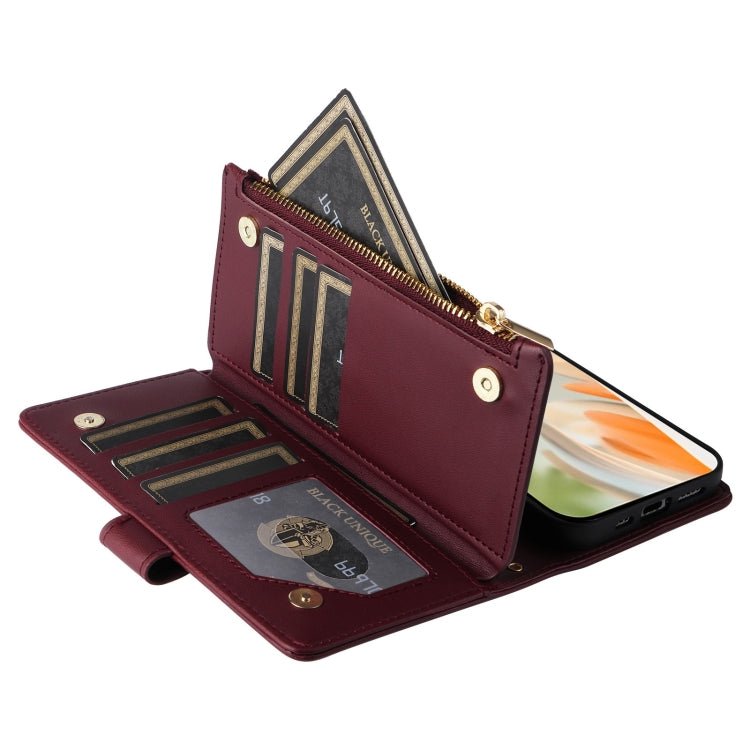 For Google Pixel 9 / 9 Pro Crossbody Zipper Wallet Rhombus Leather Phone Case(Wine Red)