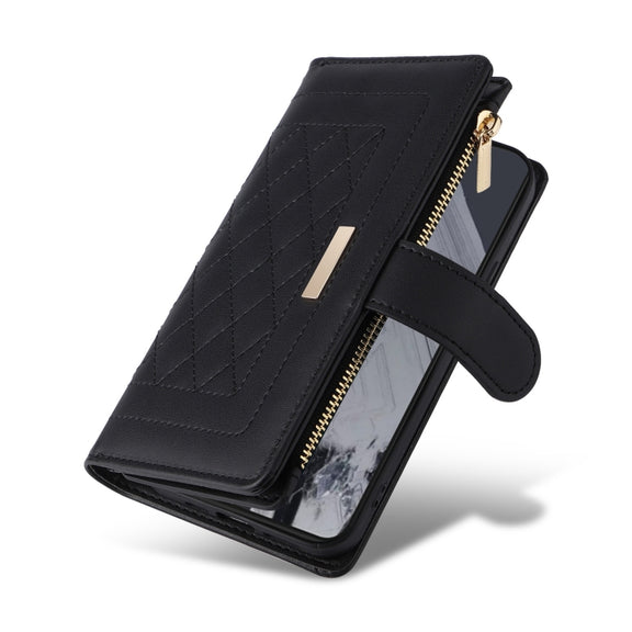 For Google Pixel 8 Pro Crossbody Zipper Wallet Rhombus Leather Phone Case(Black)