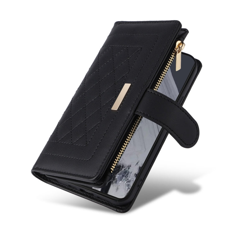 For Google Pixel 8 Pro Crossbody Zipper Wallet Rhombus Leather Phone Case(Black)