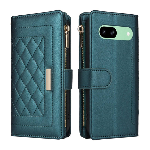 For Google Pixel 8a Crossbody Zipper Wallet Rhombus Leather Phone Case(Green)