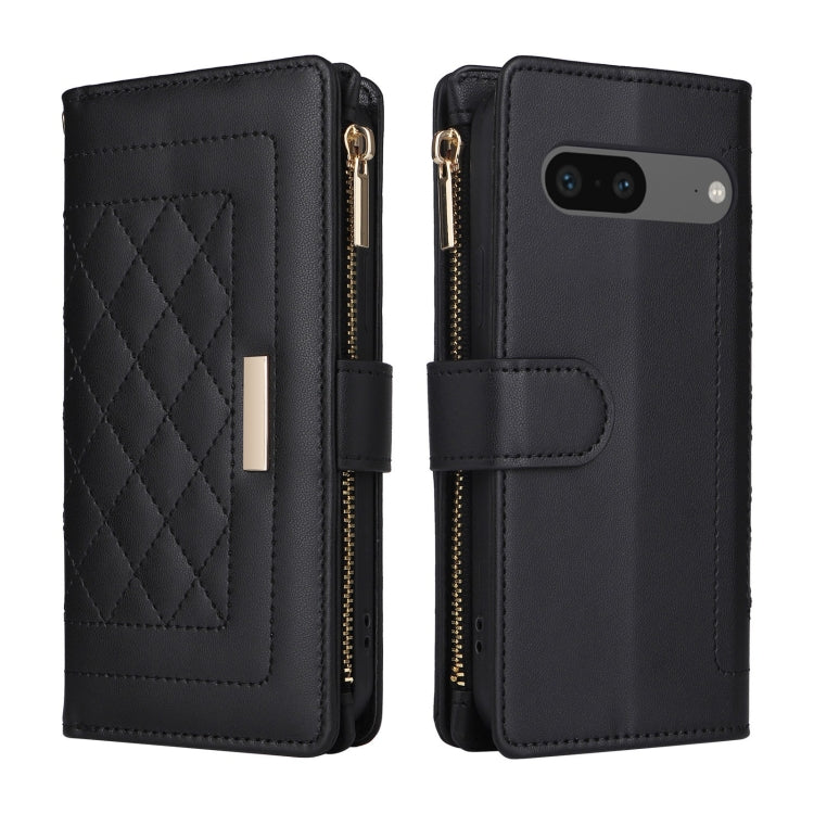 For Google Pixel 7 Crossbody Zipper Wallet Rhombus Leather Phone Case(Black)