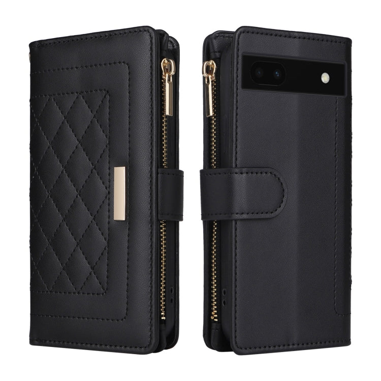 For Google Pixel 6a Crossbody Zipper Wallet Rhombus Leather Phone Case(Black)