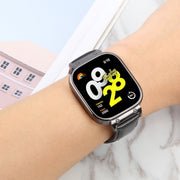 For Redmi Watch 4 Metal Black Frame Genuine Leather Watch Band(Bamboo Black)