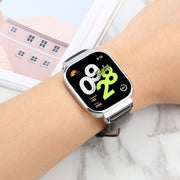 For Redmi Watch 4 Metal Silver Frame Genuine Leather Watch Band(Black)