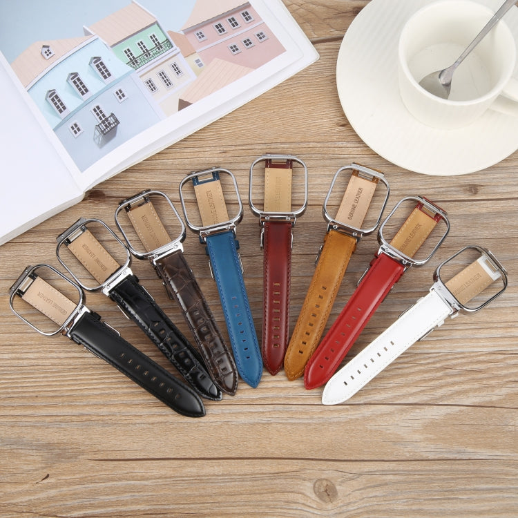 For Redmi Watch 4 Metal Silver Frame Genuine Leather Watch Band(Black)