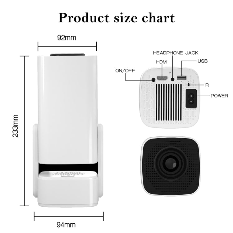 Y7S 720P Android 11 OS Portable Home WiFi Projector with Speaker, CPU:RK3326(US Plug)