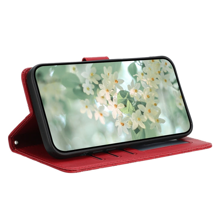 For iPhone 16e Floral Embossed Pattern Leather Phone Case(Red)