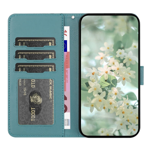 For iPhone 16e Floral Embossed Pattern Leather Phone Case(Dark Green)