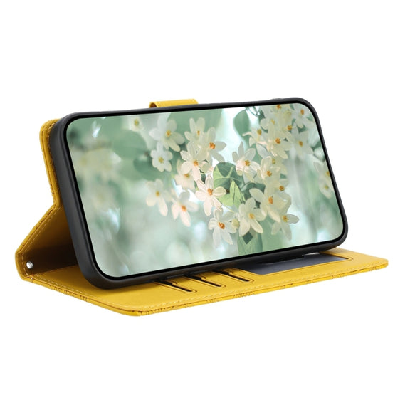 For iPhone 16e Floral Embossed Pattern Leather Phone Case(Yellow)