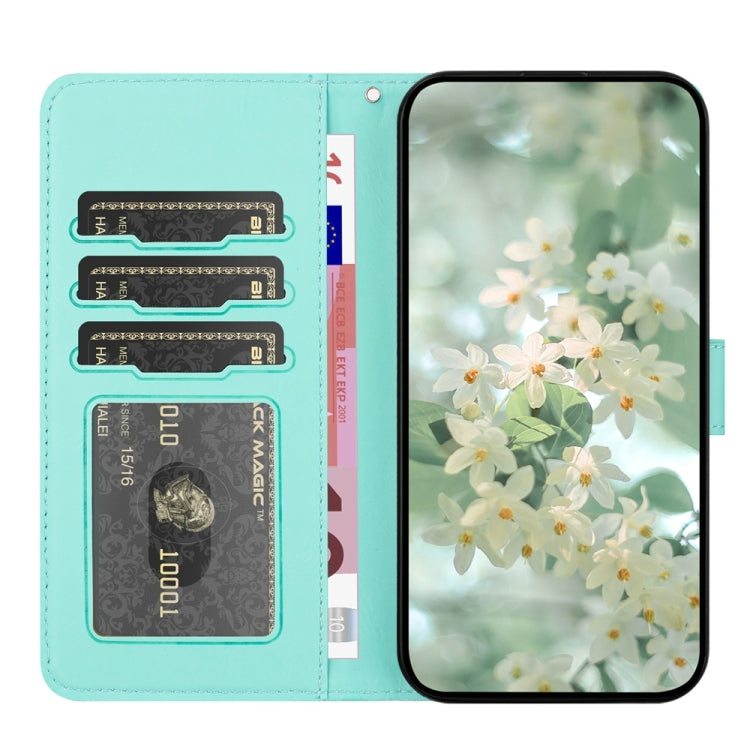 For iPhone 16e Floral Embossed Pattern Leather Phone Case(Light Green)