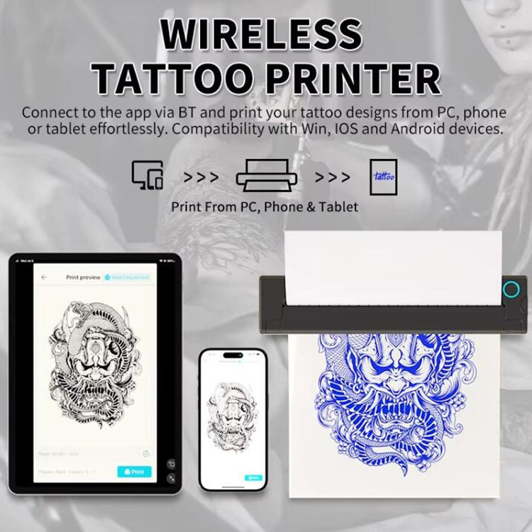 A41 203DPI Portable Tattoo Printer Office Study Bluetooth HD Thermal Printer(Black)