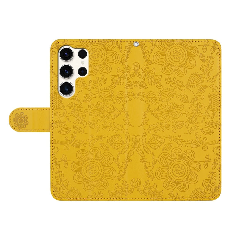For Samsung Galaxy S25 Ultra 5G Floral Embossed Pattern Leather Phone Case(Yellow)