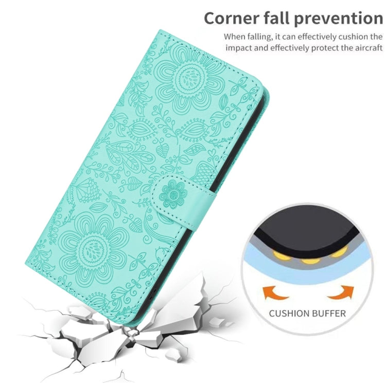 For Samsung Galaxy S25 Ultra 5G Floral Embossed Pattern Leather Phone Case(Light Green)