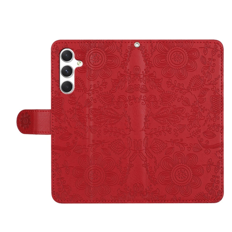 For Samsung Galaxy S25+ 5G Floral Embossed Pattern Leather Phone Case(Red)