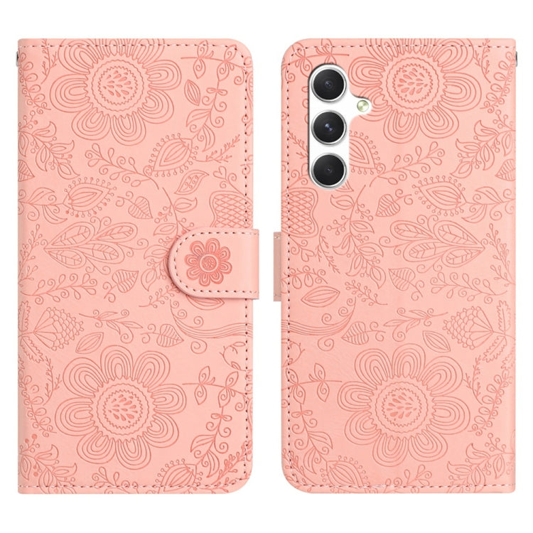 For Samsung Galaxy S25+ 5G Floral Embossed Pattern Leather Phone Case(Pink)