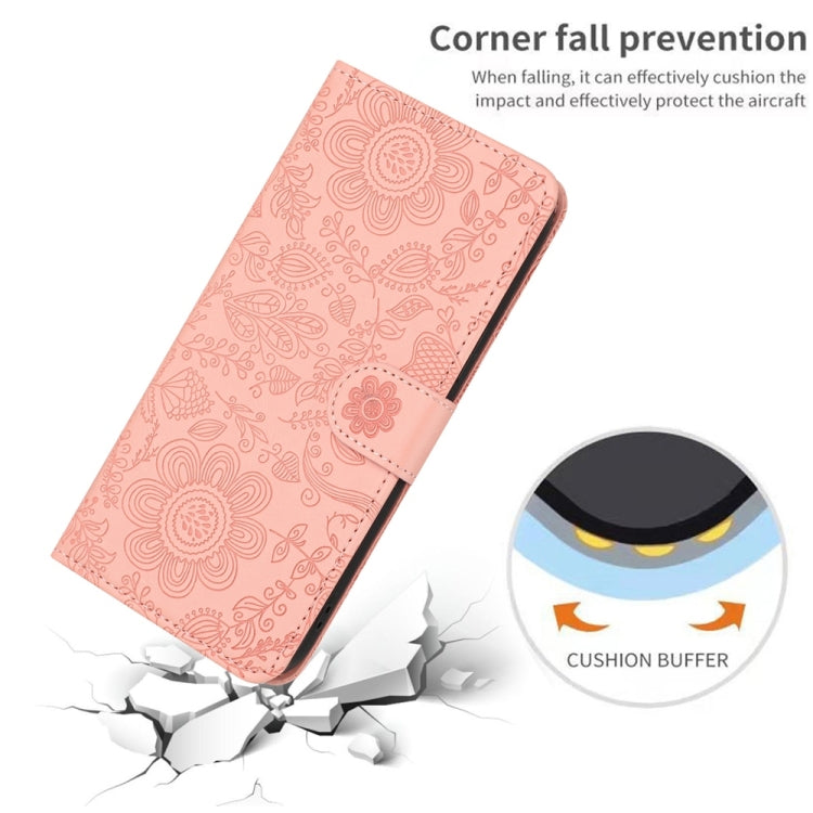 For Samsung Galaxy S25+ 5G Floral Embossed Pattern Leather Phone Case(Pink)