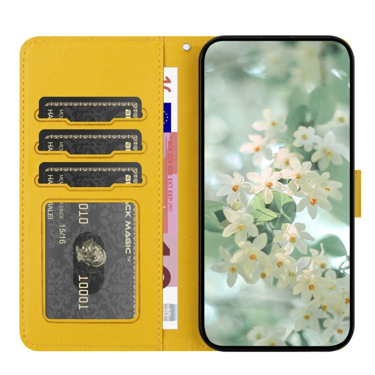 For Samsung Galaxy S25+ 5G Floral Embossed Pattern Leather Phone Case(Yellow)