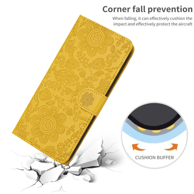 For Samsung Galaxy S25+ 5G Floral Embossed Pattern Leather Phone Case(Yellow)