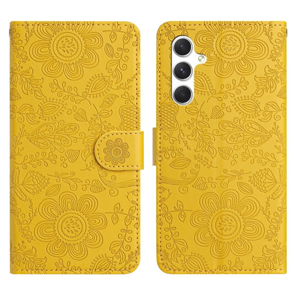 For Samsung Galaxy S25+ 5G Floral Embossed Pattern Leather Phone Case(Yellow)