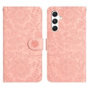 For Samsung Galaxy S25 5G Floral Embossed Pattern Leather Phone Case(Pink)