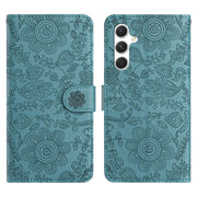 For Samsung Galaxy S25 5G Floral Embossed Pattern Leather Phone Case(Dark Green)