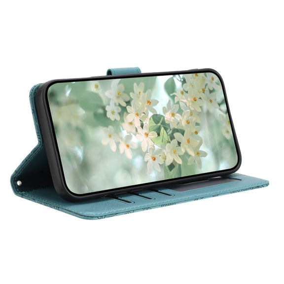 For Samsung Galaxy S25 5G Floral Embossed Pattern Leather Phone Case(Dark Green)