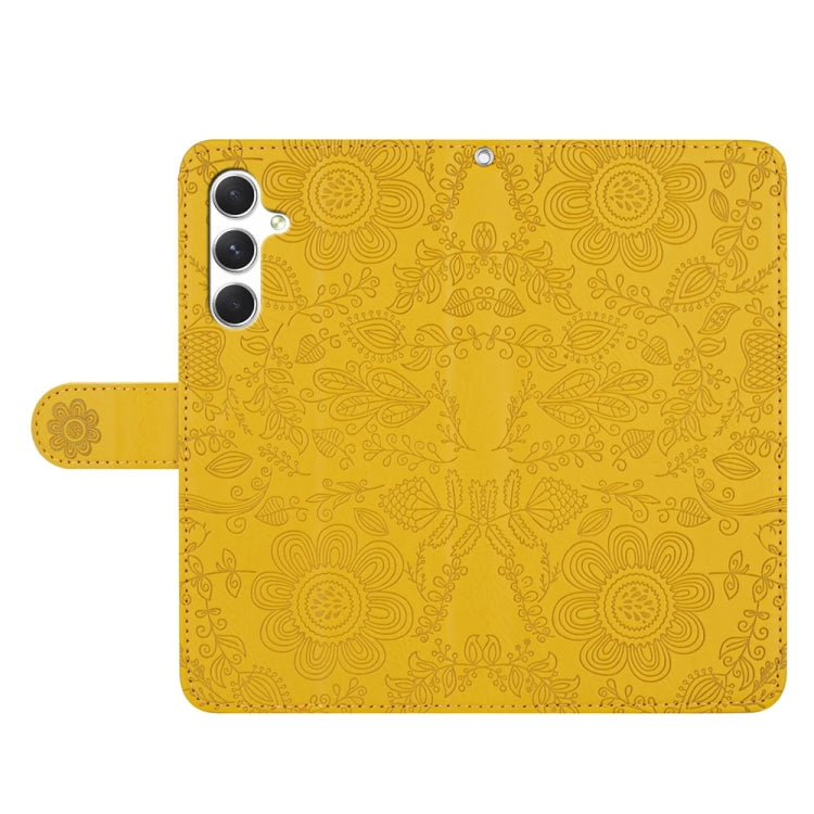 For Samsung Galaxy S25 5G Floral Embossed Pattern Leather Phone Case(Yellow)
