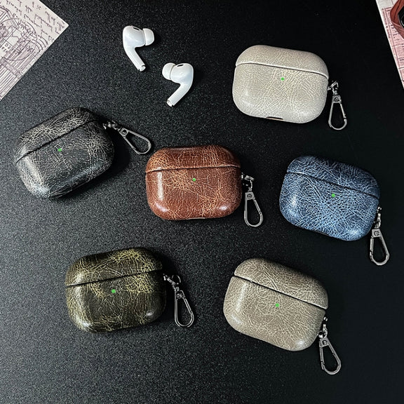 For AirPods 3 Retro Oil Leather Bluetooth Earphones Protective Case(Army Green)