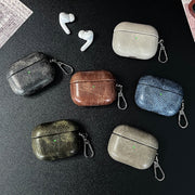 For AirPods 4 Retro Oil Leather Bluetooth Earphones Protective Case(Army Green)