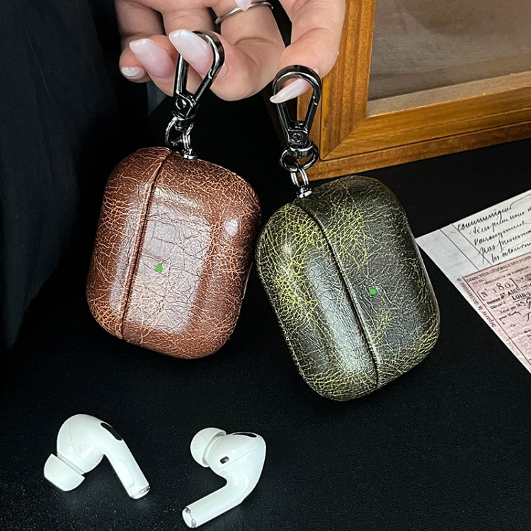 For AirPods 4 Retro Oil Leather Bluetooth Earphones Protective Case(Black)